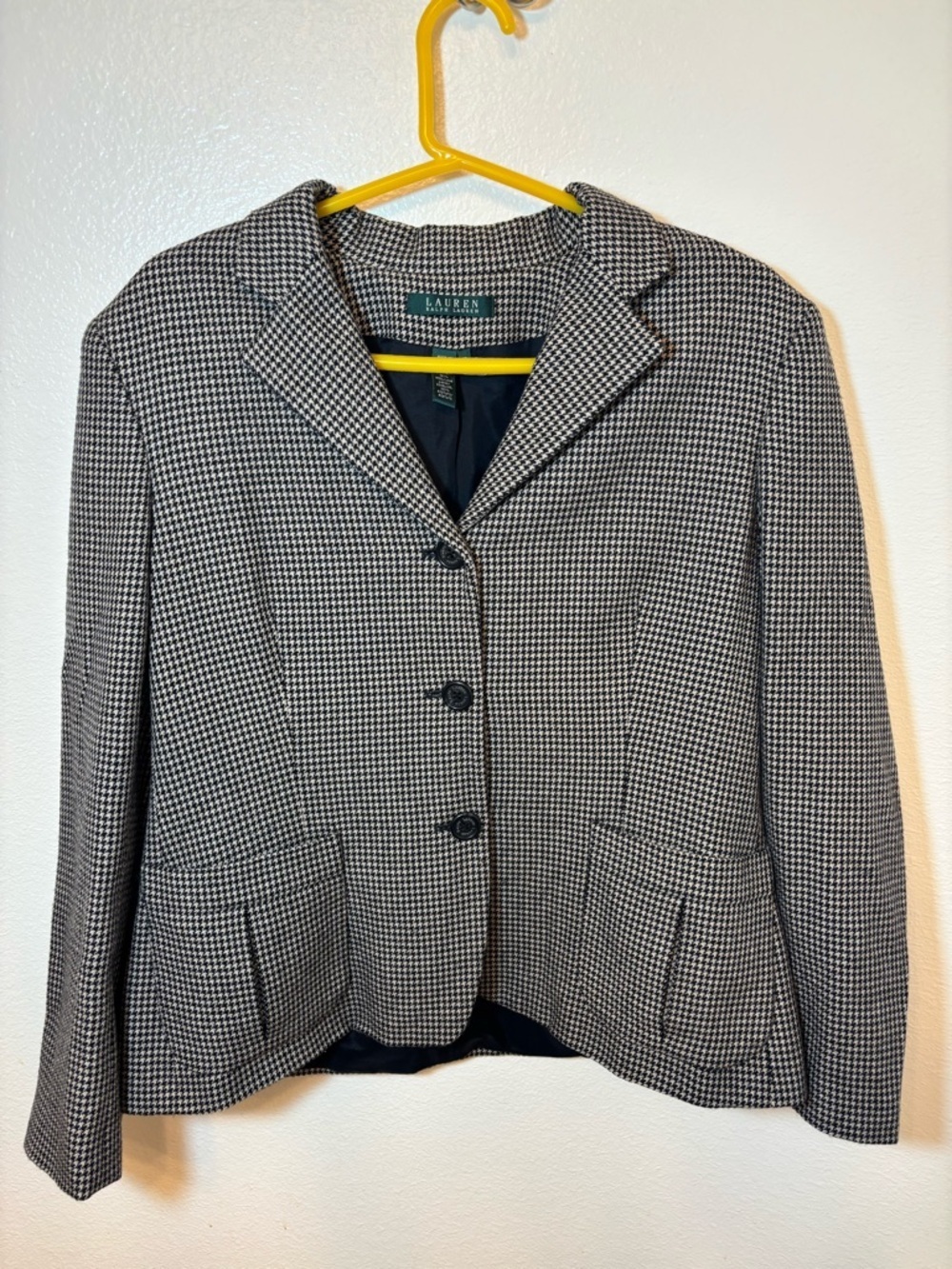 Lauren Ralph Lauren Black & White Houndstooth vintage y2k wool Blazer - Picture 2 of 8